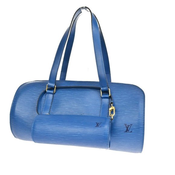 LOUIS VUITTON LV Logo Soufflot Hand Bag Pouch Epi Leather Blue M52225 73FA218 - Picture 1 of 16